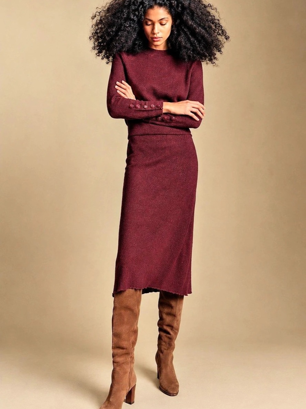 Sezane Naelle Midi Skirt in Burgundy Size Large Like New